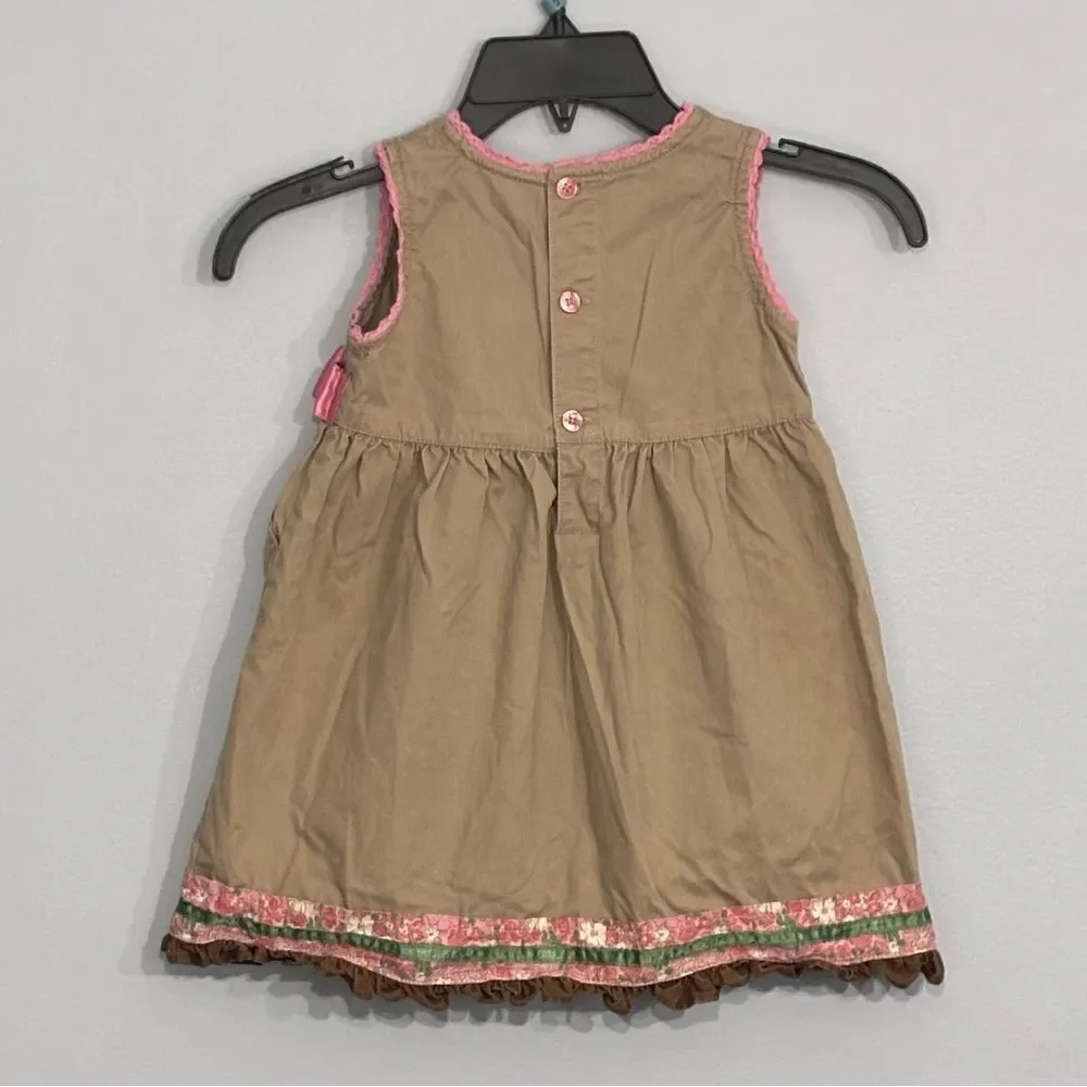 Oshkosh Genuine Kids VTG Embroidered Lace Trim Tan Pink Jumper Dress Shirt 3T